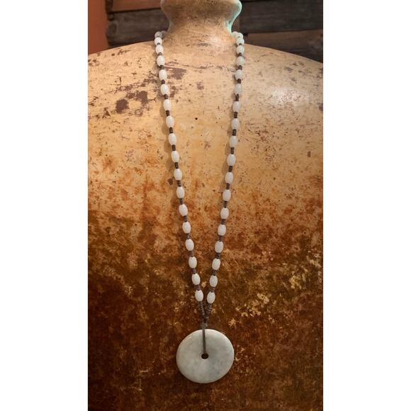 Amazonite Bead Necklace with Circle Donut Pendant - Picture 4 of 4